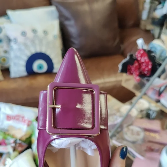 Paravano Pointed Buckle Flats in Magenta by C. Pansan - Picture 2 of 10